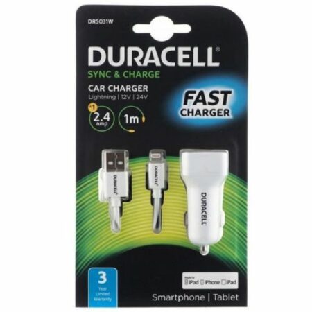 2.4A Car Charger + 1m 8 Pin MFI Cable White