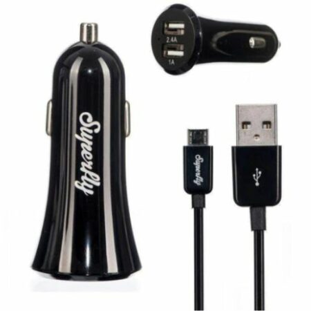 Superfly Dual USB Car Charger with 1.2m Micro USB Cable - Black
